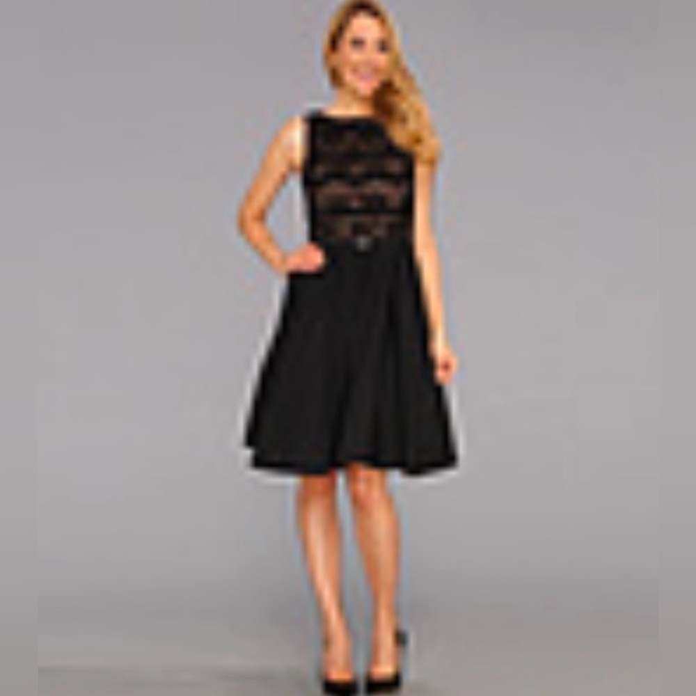 🖤 NWOT JESSICA HOWARD Banded Bodice Lace Top with Rhinestone Belt Dress size 14